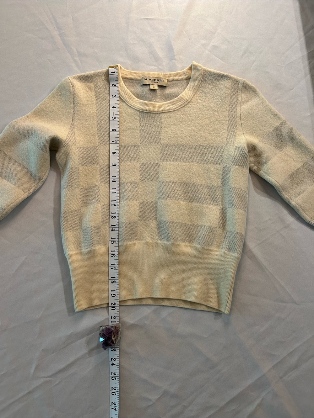 Burberry Sweater Wool Crewneck Cream and Gray Luxury Preppy Old Money Size S - Picture 6 of 10